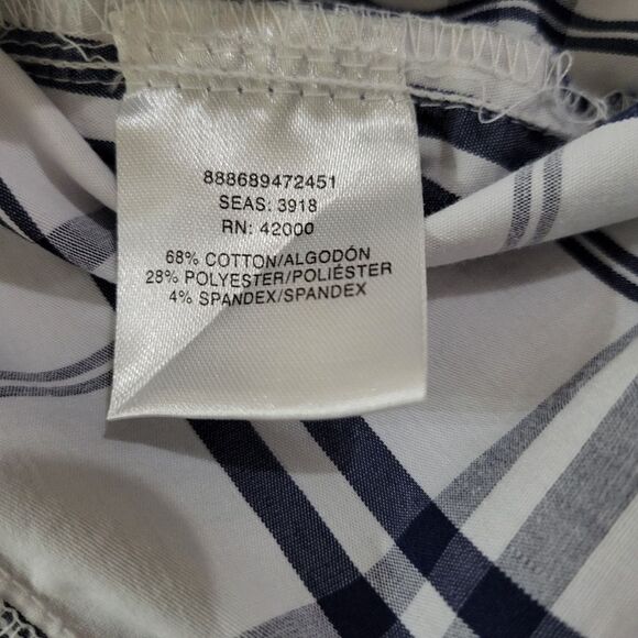 Basic Editions White Plaid Hidden Button Panel Collared Blouse Size M - Picture 10 of 10